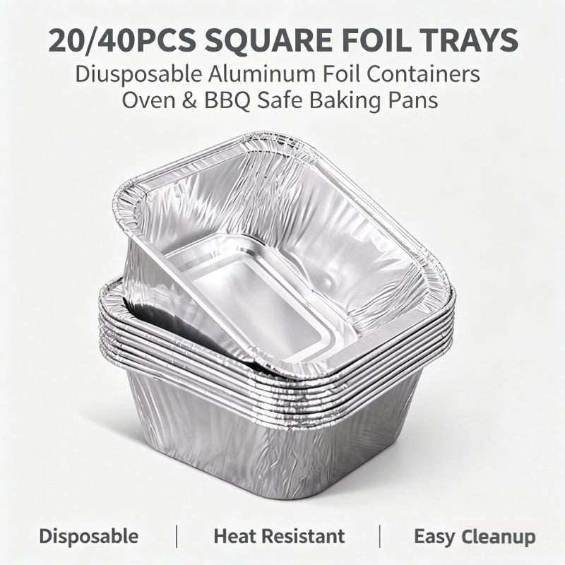 Kitchen Baking Containers - 20/40 Stück Quadratische Einweg-Aluminiumfolienbehälter Lebensmittelaufbewahrungsbehälter Backformen