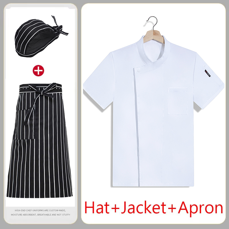 Kitchen Set Bakery - Sommer-Kochuniform 3-teiliges Set Atmungsaktive Schwarz-Weiße Restaurant-Küchen-Arbeitskleidung