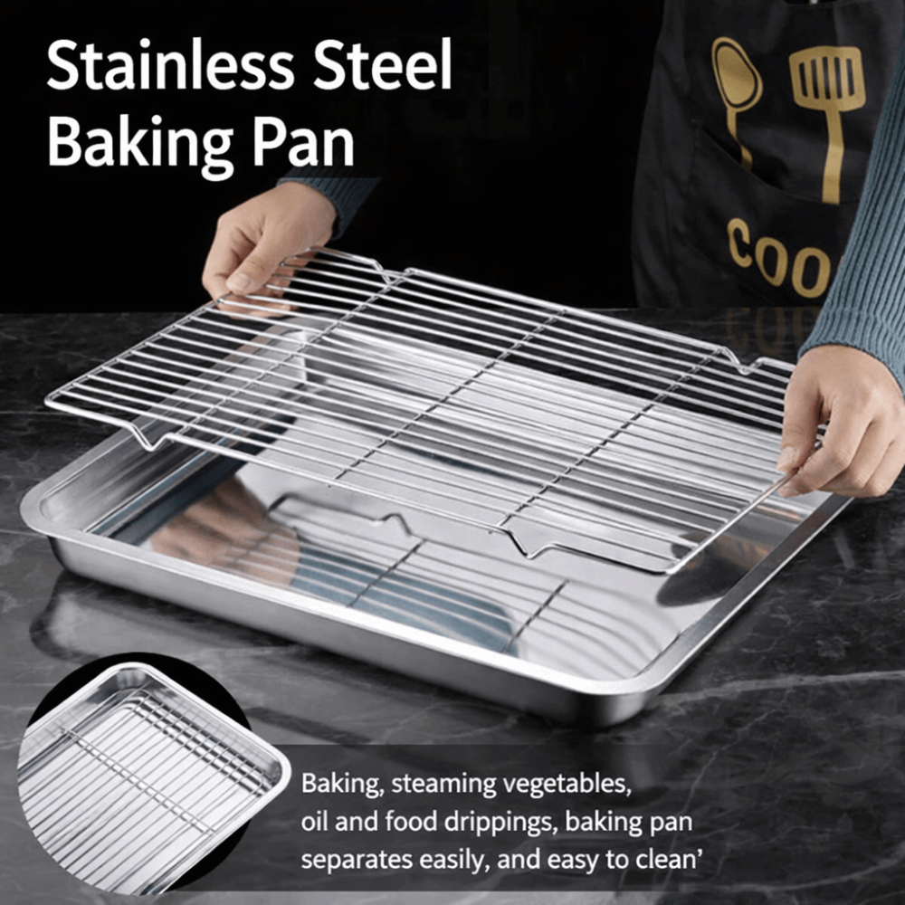 Kitchen Baking Tray Rack - Tragbare Antihaft-Edelstahl-Backform mit herausnehmbarem Kühlrost, BBQ-Tablett,