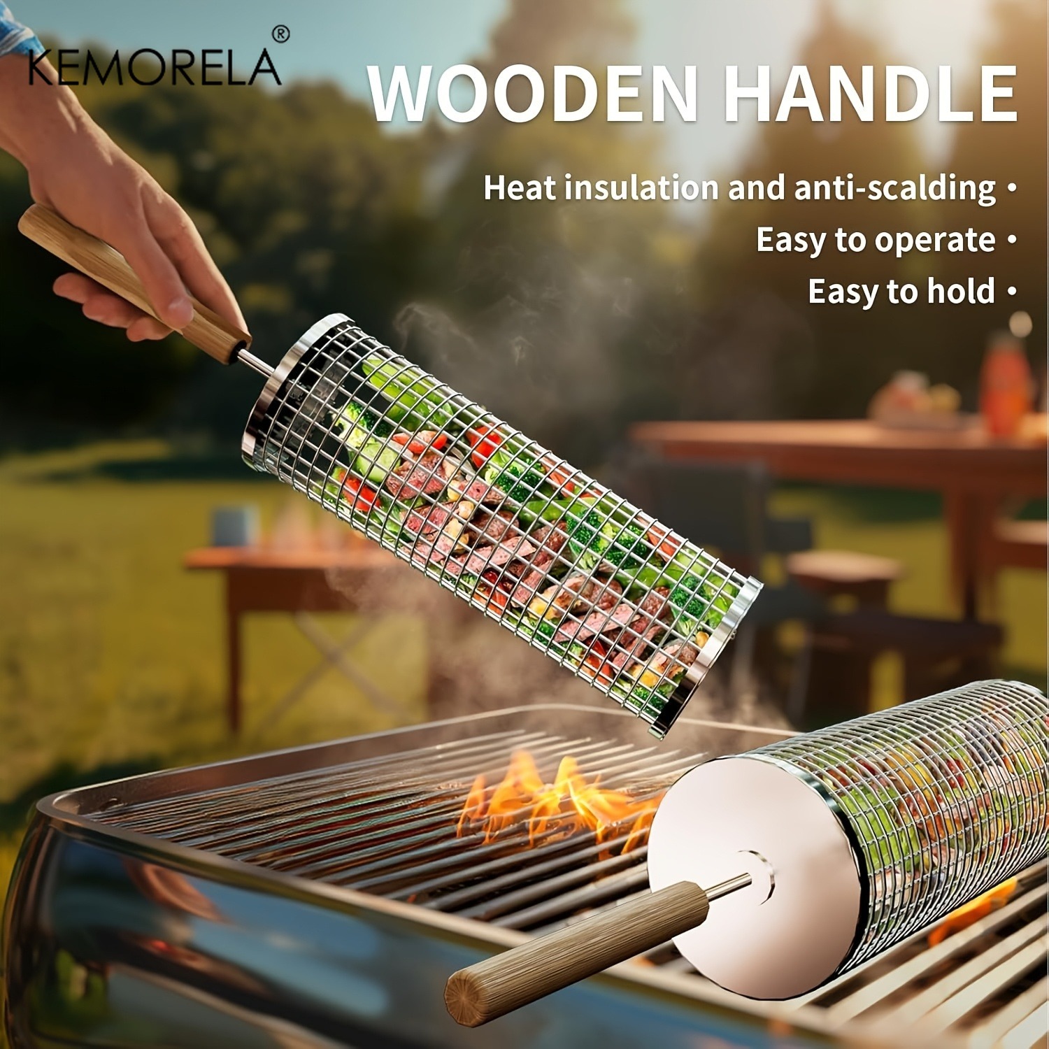 Kitchen Baking Tray Rack - Rundes Grillkorb-Set, Rollender Edelstahl-BBQ-Käfig, Drahtgeflecht-Zylinder-Grillrost, Unverzichtbar