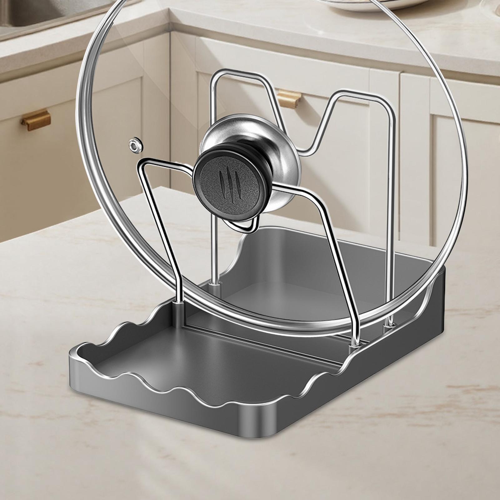 Kitchen Baking Tray Rack - Topfdeckel-Organizer Vertikaler Löffelhalter mit Abtropfschale Edelstahl-Topfdeckel-Aufbewahrungsregal